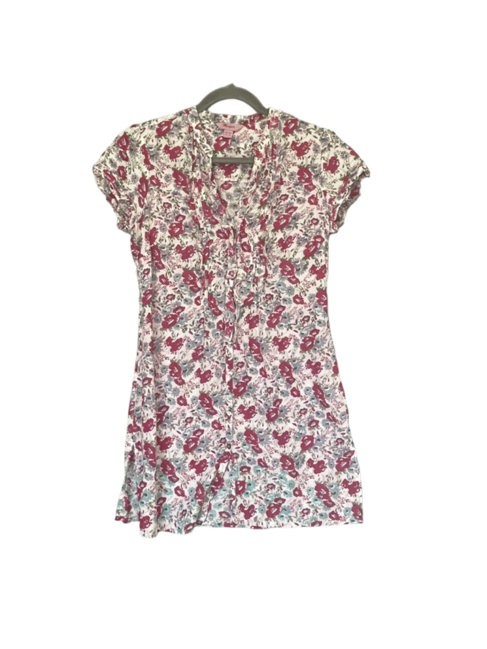 Monsoon Floral Ruffle Tunic Top UK 10 Pink Purple Cottagecore